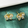 Butterfly Brass Micro Pave Clear Cubic Zirconia Stud Earrings EJEW-U064-01G-3