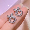 Bowknot & Ring Alloy Clear Cubic Zirconia Pendant Necklace & Stud Earring & Cuff Ring Sets FS-WG09EB0-01-2