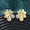 Flower Brass Micro Pave Clear Cubic Zirconia Stud Earrings EJEW-H158-12GP-2