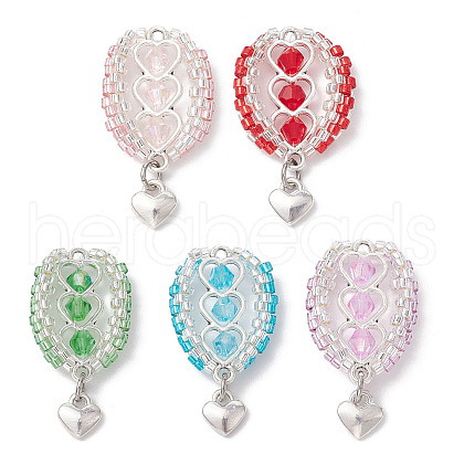 Glass Seed Beaded Hot Air Balloon Pendants PALLOY-MZ00662-1