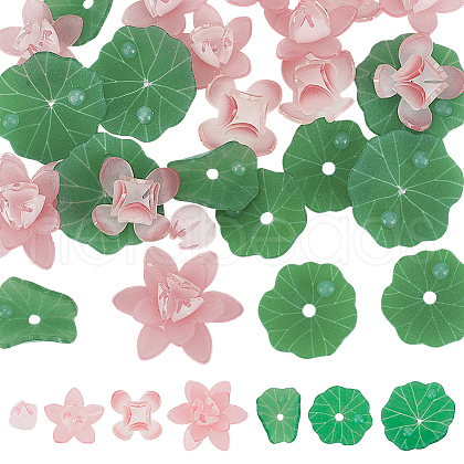 DELORIGIN 24Pcs 7 Styles Simulation Lotus/Lotus Leaf Acrylic Bead Caps FIND-DR001-42-1