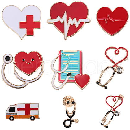 SUNNYCLUE 9Pcs 9 Styles Medical Theme Alloy Brooches MEDI-SC0001-01-1