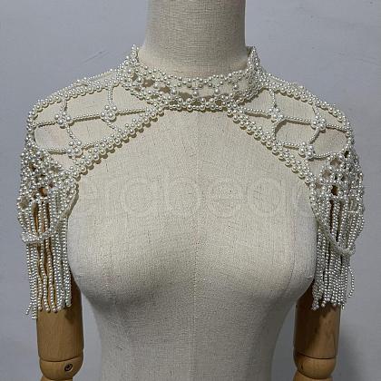 Plastic Imitation Pearl Round Beaded Tassel Bridal Shoulder Arm Chains FS-WGD7178-01-1