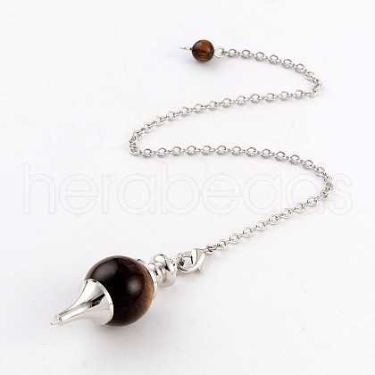 Natural Tiger Eye Sphere Dowsing Pendulums X-BJEW-E292-A09-1