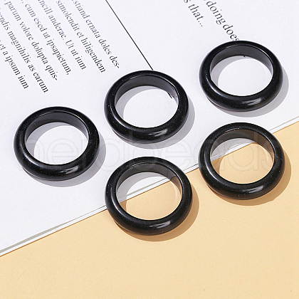 Natural Obsidian Plain Band Finger Rings RJEW-H230-13D-01-1