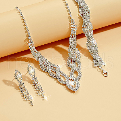 Twist Horse Eye Brass Crystal Rhinestone Chain Necklaces & Tassel Stud Earrings & Bracelets FS-WGBEA29-03-1