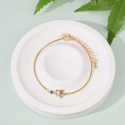 Brass Micro Pave Cubic Zirconia Birthday Flower Link Bracelets BJEW-U031-01G-02-1
