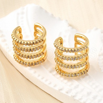 Brass Micro Pave Clear Cubic Zirconia Cuff Earrings EJEW-K309-03G-1