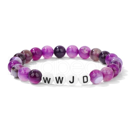 Natural Amethyst Round Beaded Stretch Bracelets for Women Men EF1052-2-1