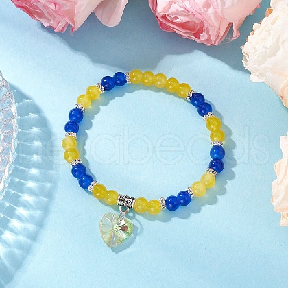 Baking Painted Imitation Jade Glass Round Beaded Charm Bracelets BJEW-JB11737-04-1
