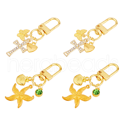 4Pcs 2 Styles Starfish & Cross Alloy Pendant Decoration HJEW-HS00001-1
