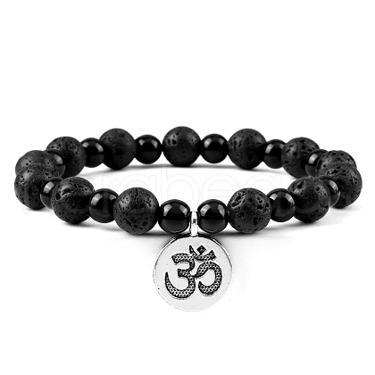 Yoga Natural Lava Rock Round Beads Charm Bracelets HP5240-1-1