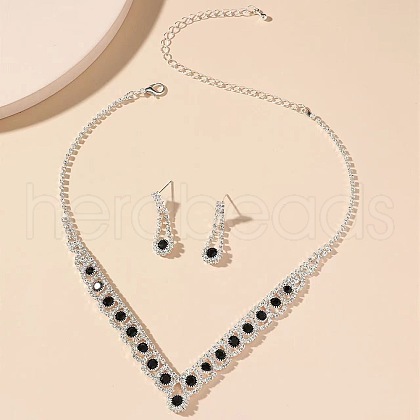 Teardrop Alloy Rhinestone Pendant Necklaces & Stud Earrings Sets FS-WG31B3E-04-1
