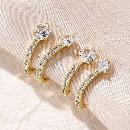 Brass Micro Pave Clear Cubic Zirconia Cuff Earrings EJEW-K305-02G-1