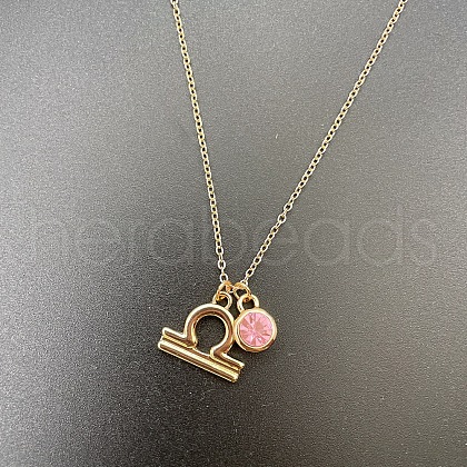 Alloy Light Rose Rhinestone Constellation Pendant Necklaces for Women Men WG398AA-09-1