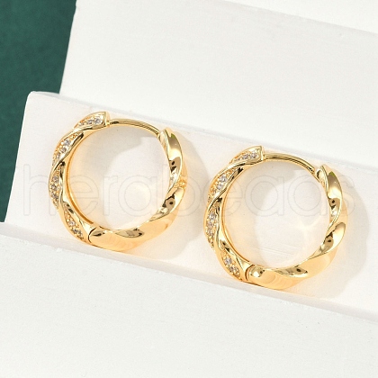 Twist Brass Clear Cubic Zirconia Hoop Earrings EJEW-Q016-19G-1