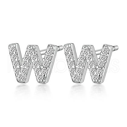Anti-Tarnish Rhodium Plated 925 Sterling Silver Initial Letter Stud Earrings HI8885-23-1