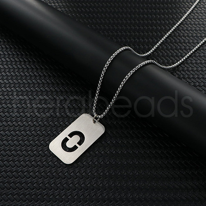 Rectangle with Letter Pattern Hollow Out 201 Stainless Steel Pendant Necklaces FS-WG34D20-06-1