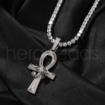 Eye of Horus Ankh Cross Brass Clear Cubic Zirconia Pendant Necklaces FS-WG16769-02-1