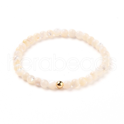 Natural White Shell Mother of Pearl Shell Stretch Beaded Bracelets BJEW-JB05730-02-1