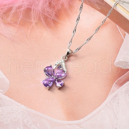 Zinc Alloy Pave Medium Orchid Cubic Zirconia Pendant Necklaces for Women FS-WGB158F-03-1