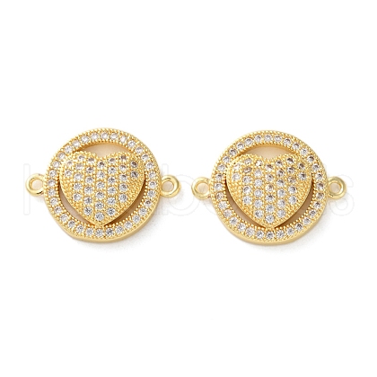 Rack Plating Brass Cubic Zirconia Heart Connector Charms KK-C084-08E-G-1