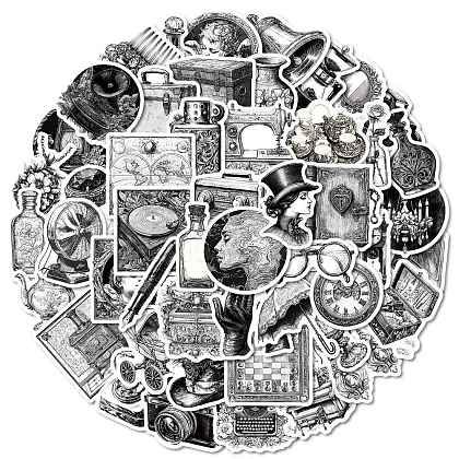 50Pcs Vintage Items Themes Paper Sticker STIC-C012-19-1