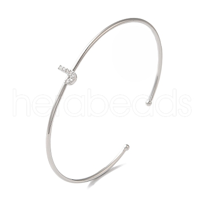 Rack Plating Brass Micro Pave Clear Cubic Zirconia Letter Open Cuff Bangles BJEW-A018-01P-J-1
