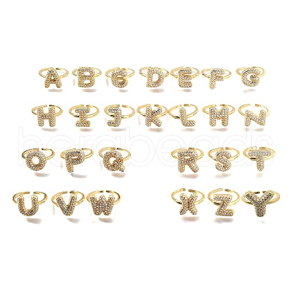 26Pcs Brass Micro Pave Clear Cubic Zirconia Open Cuff Rings RJEW-R218-01G-1