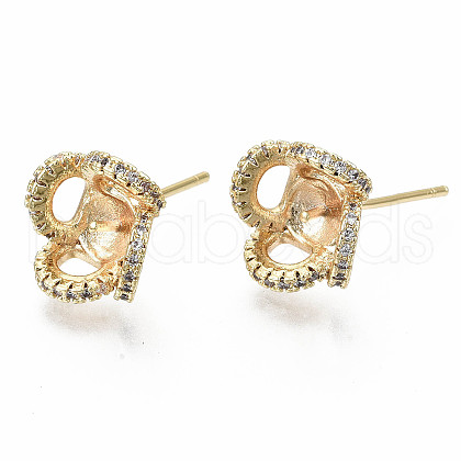 Brass Micro Pave Clear Cubic Zirconia Stud Earring Findings KK-S360-005-NF-1