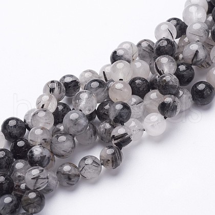 Natural Black Rutilated Quartz Beads Strands X-G-D295-8mm-1