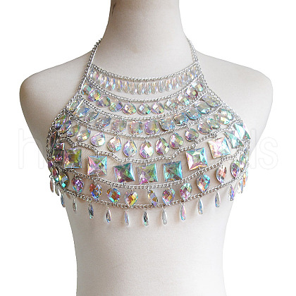 Clear AB Acrylic Alloy Tassel Chain Sexy Chest Body Chains for Beach Party FS-WGA6328-04-1