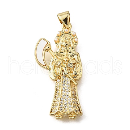 Brass Micro Pave Cubic Zirconia Shell Pendants KK-D328-06G-1