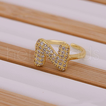 Brass Micro Pave Clear Cubic Zirconia Initial Cuff Rings FS-WGB210B-14-1