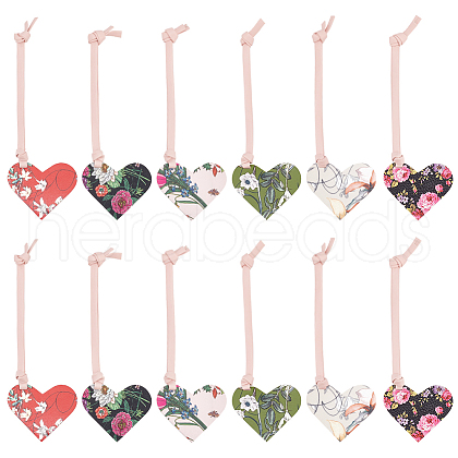 Olycraft 12Pcs 6 Colors  Printed Imitation Leather Bookmarks AJEW-OC0004-41-1