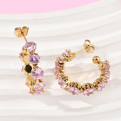 C-Shaped 304 Stainless Steel Rhinestone Stud Earrings EJEW-M105-07G-02-1