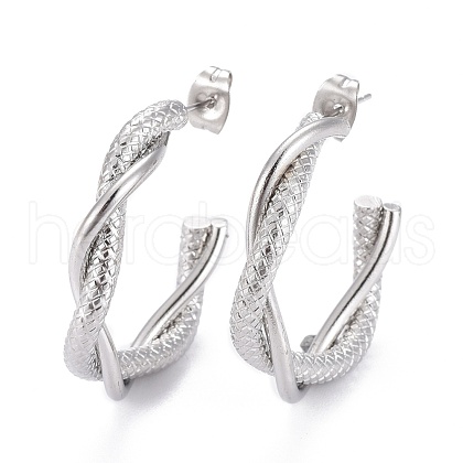 Tarnish Resistant 304 Stainless Steel Half Hoop Earrings EJEW-F257-08P-1