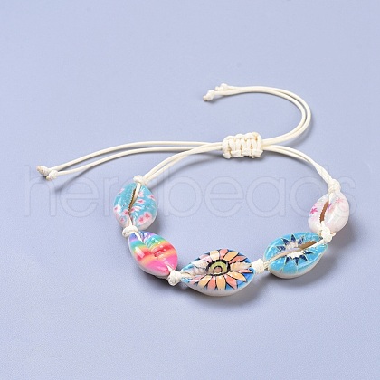 Adjustable Printed Cowrie Shell Braided Bead Bracelets BJEW-JB04273-1