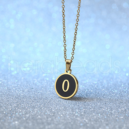 Alloy Black Enamel Disc with Initial Pendant Necklaces for Women WGEDF6F-15-1