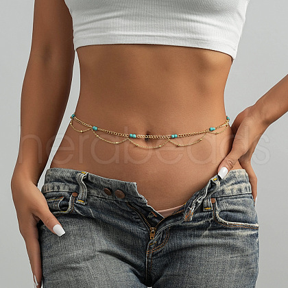 Brass & Round Glass Seed Beaded Tassel Waist Belly Chains for Women FS-WGA0075-01-1
