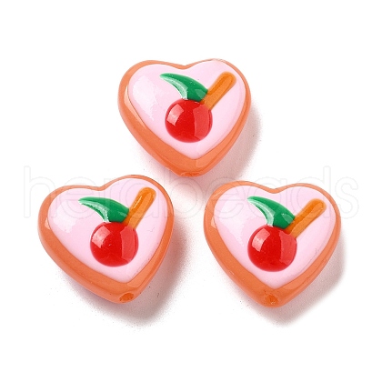 Handmade Lampwork Enamel Beads Heart with Cherry LAMP-V001-06A-1