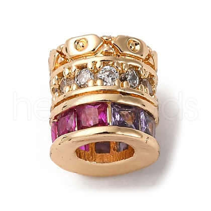 Brass Micro Pave Cubic Zirconia Beads KK-D378-22G-1