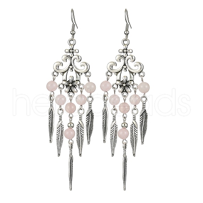 Natural Rose Quartz Beaded Chandelier Earrings EJEW-JE05371-01-1