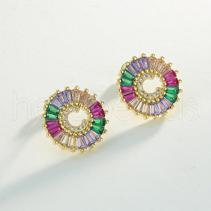 Brass Colorful Cubic Zirconia Stud Earrings WG39B88-03-1