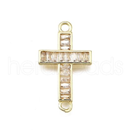 Brass Micro Pave Clear Cubic Zirconia Religion Cross Connector Charms KK-Z100-22G-04-1