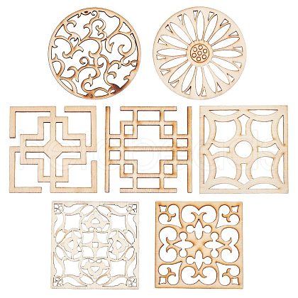 Gorgecraft 14Pcs 7 Style Laser Cut Wooden Wall Sculpture WOOD-GF0001-76-1