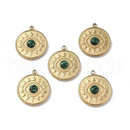 Vacuum Plating 201 Stainless Steel Synthetic Malachite Pendants STAS-C064-VC823-1