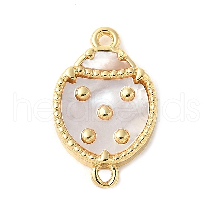 Brass Pave Natural White Shell Connector Charms KK-S522-03D-G-1