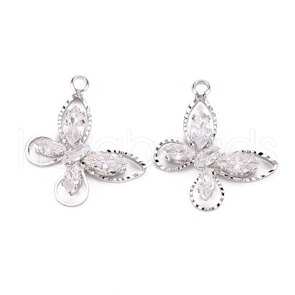 Brass Micro Pave Clear Cubic Zirconia Pendants KK-Q253-005P-B-1