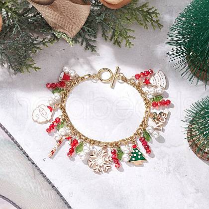 Christmas Theme Alloy Enamel Charm Bracelets BJEW-TA00651-1